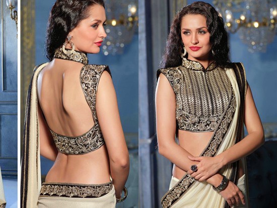 Backless blouse designs Saree with images