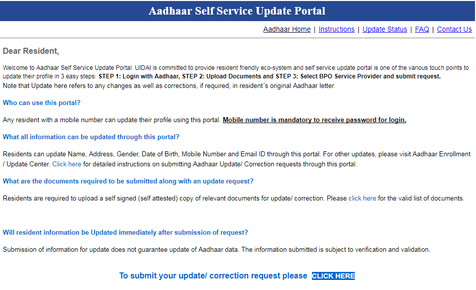 Aadhaar card name change/ correction/ surname change Online