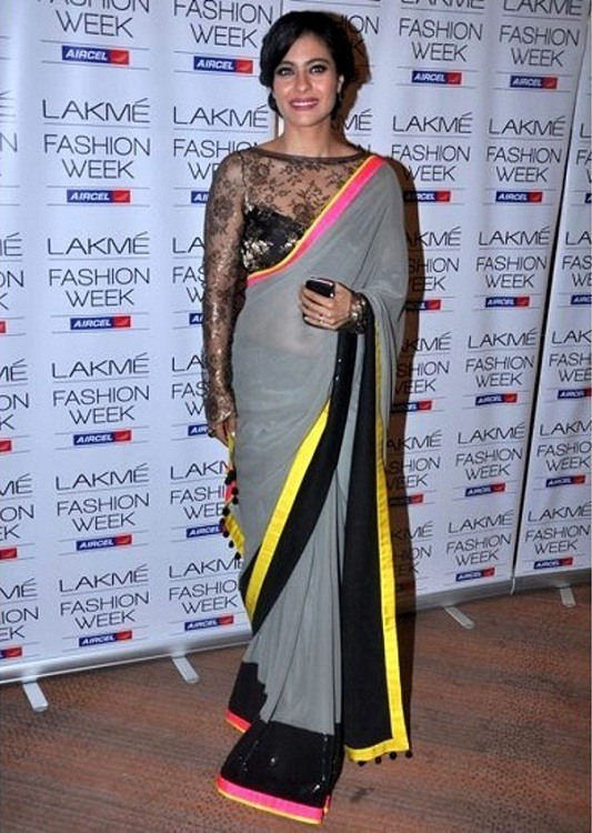 Kajol in sheer saree blouse