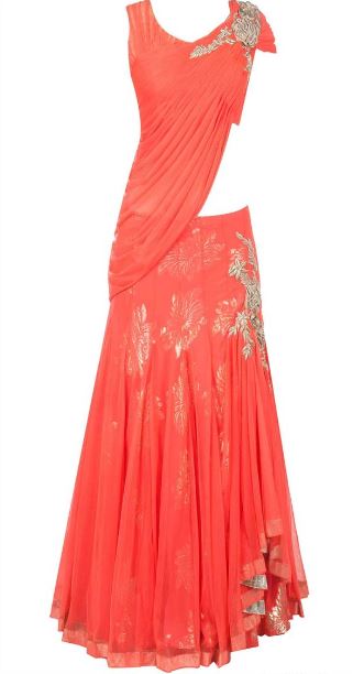 Orange draped blouse lehenga