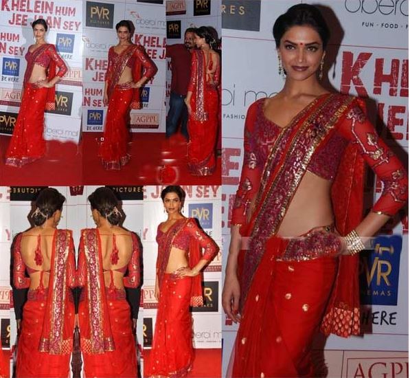 deepika padukone in red saree