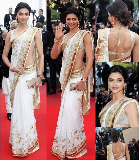 deepika padukone white chiffon saree